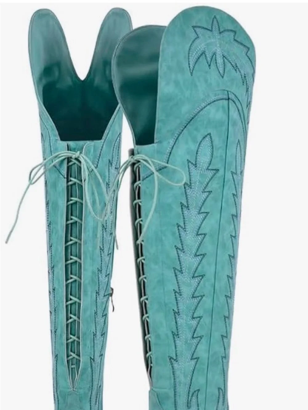 Women's Western Knee-High Stitch-Detail Boots in turquoise color Blue